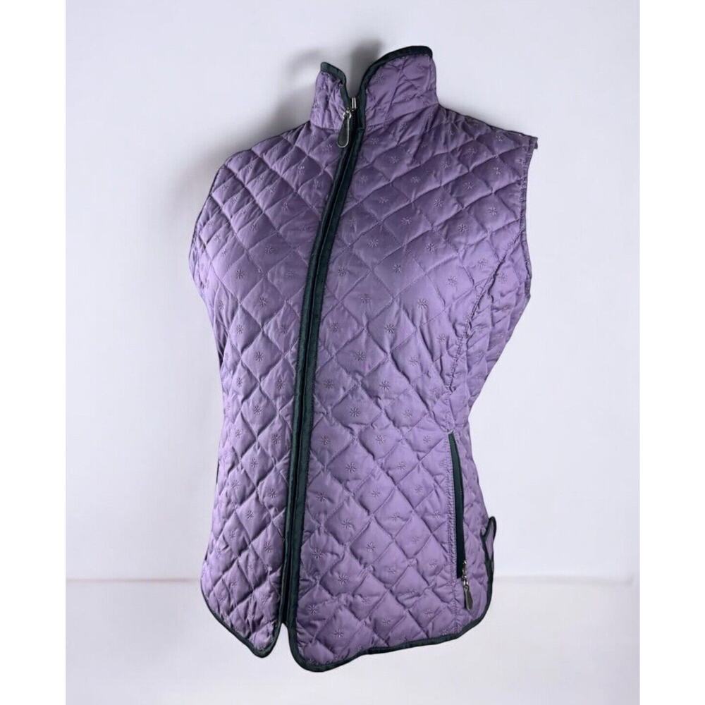 Eddie Bauer Full Zip Quilted Goose Down Vest Snowflake Printed Purple Size Large - Picture 9 of 9